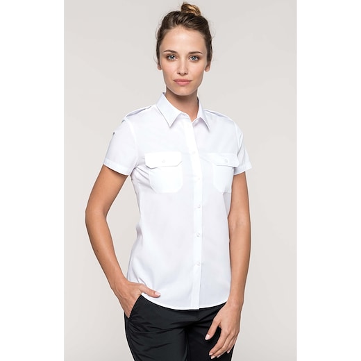 bianco Kariban Ladies´ Short-Sleeved Pilot Shirt - white