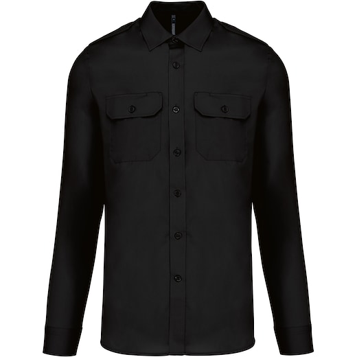 svart Kariban Men´s Long-Sleeved Pilot Shirt - black