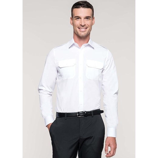 hvit Kariban Men´s Long-Sleeved Pilot Shirt - white