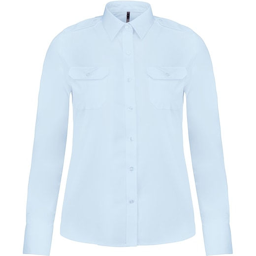 blå Kariban Ladies´ Long-Sleeved Pilot Shirt - sky