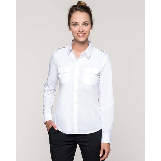 hvit Kariban Ladies´ Long-Sleeved Pilot Shirt - white