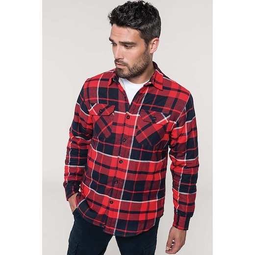 Kariban Sherpa-Lined Checked Shirt Jacket - red/ navy
