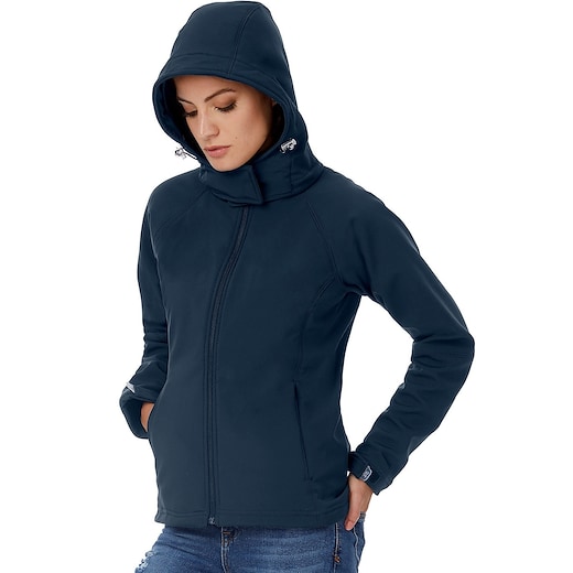 blå B&C Hooded Softshell Jacket Women - navy