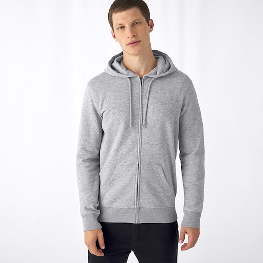grå B&C Organic Zipped Hood - heather grey
