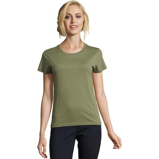 vihreä SOL´s Regent Fit Women T-shirt - heather khaki