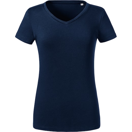 blau Russell Ladies´ Pure Organic V-neck T 103F - french navy