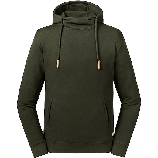 verde Russell Pure Organic High Collar Hooded Sweat 209M - oliva oscuro