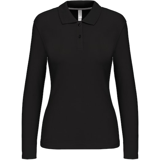 sort Kariban Tory Women's Long-Sleeved Polo Shirt - black