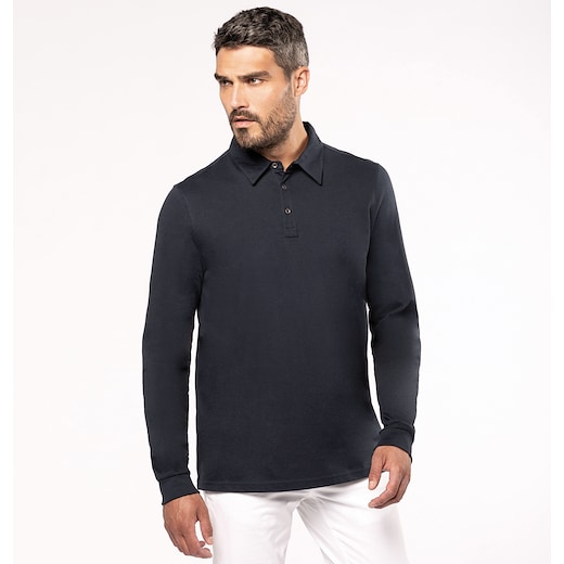 sort Kariban Will Men's Long-Sleeved Jersey Polo Shirt - black