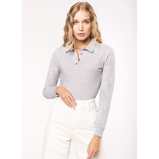 gris Kariban Mary Women's Long-Sleeved Jersey Polo Shirt - oxford grey