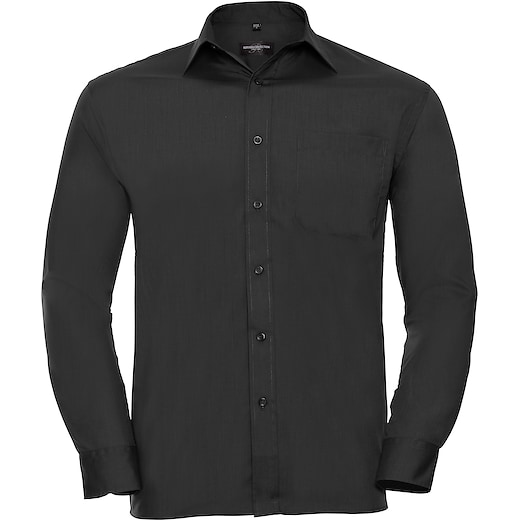 svart Russell Men´s Long Sleeve Polycotton Poplin Shirt 934M - black