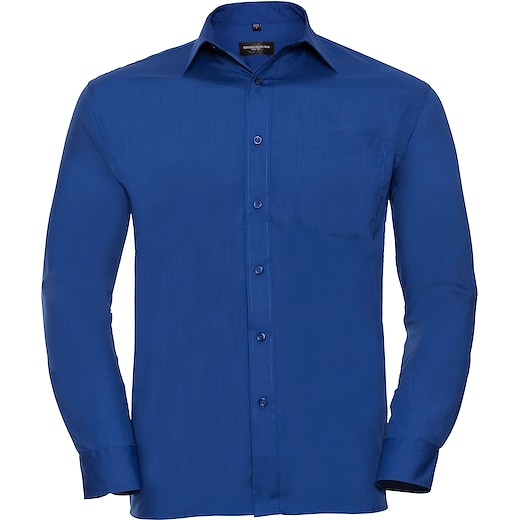 blå Russell Men´s Long Sleeve Polycotton Poplin Shirt 934M - bright royal
