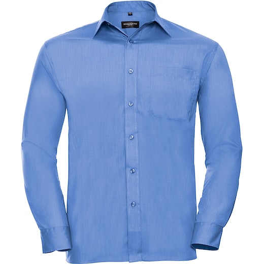 blå Russell Men´s Long Sleeve Polycotton Poplin Shirt 934M - corporate blue