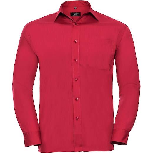 röd Russell Men´s Long Sleeve Polycotton Poplin Shirt 934M - classic red