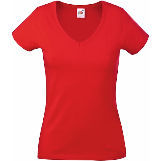 punainen Fruit of the Loom Valueweight T V-Neck Women - red